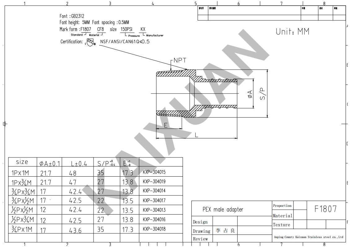 Male water pipe connector P-M.